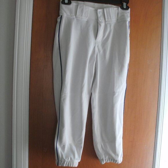 Boombah White BASEBALL PANTS 26" Waist Blue Pipe  Polyester Front Zip Pockets - Picture 1 of 2